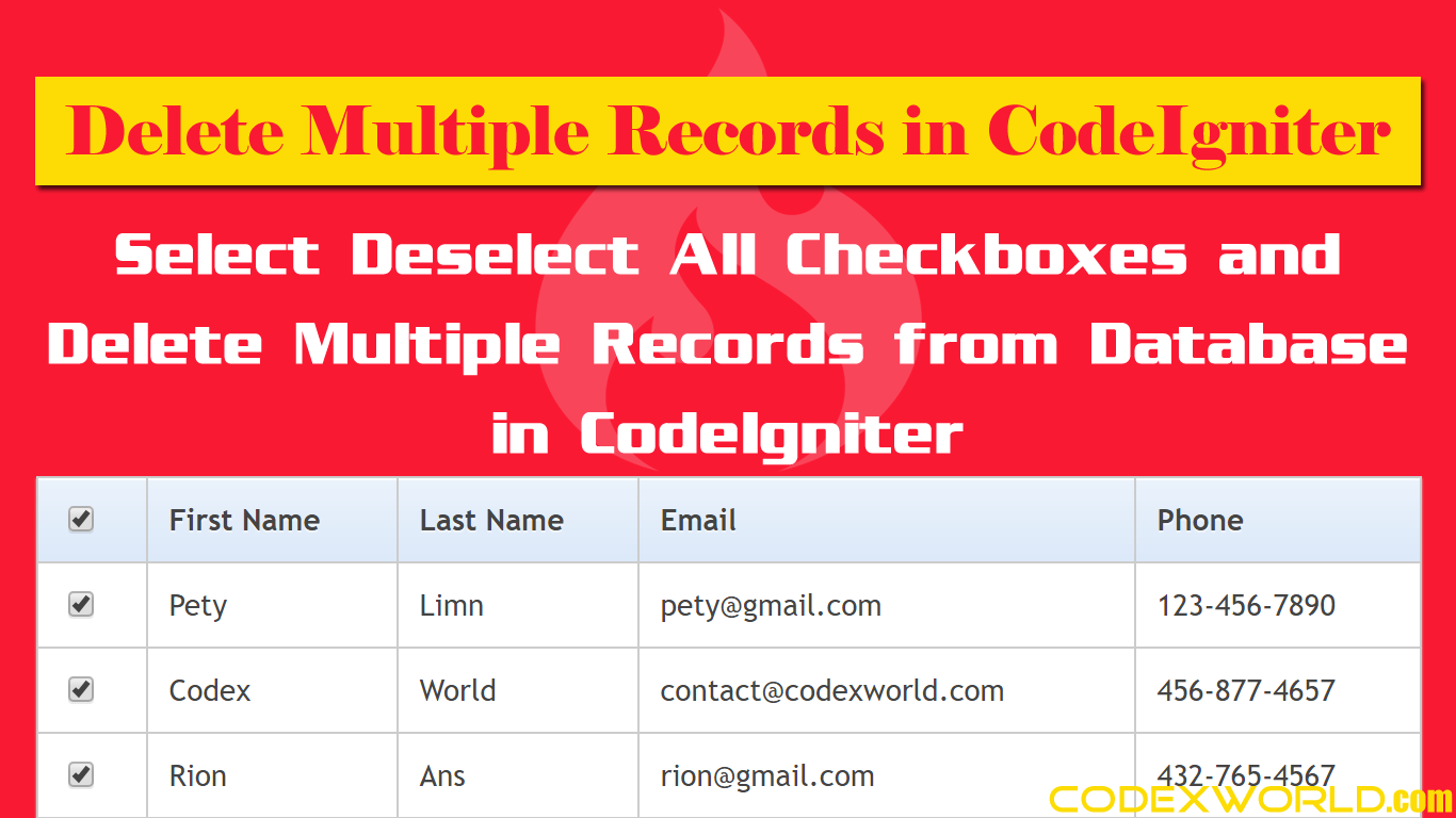 Delete Multiple Records From Database In Codeigniter Codexworld