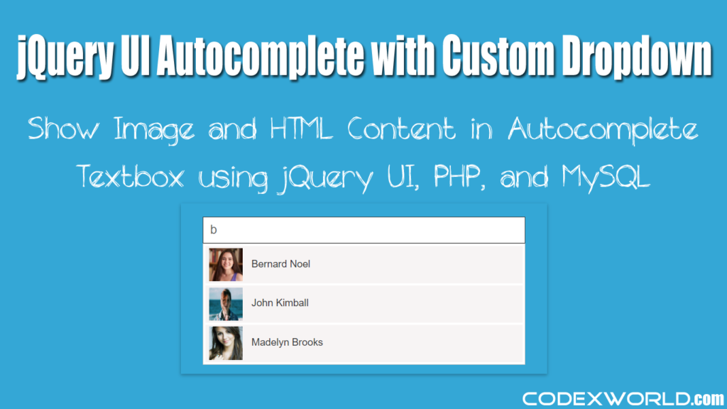 JQuery UI Autocomplete With Images And Custom HTML In PHP - CodexWorld