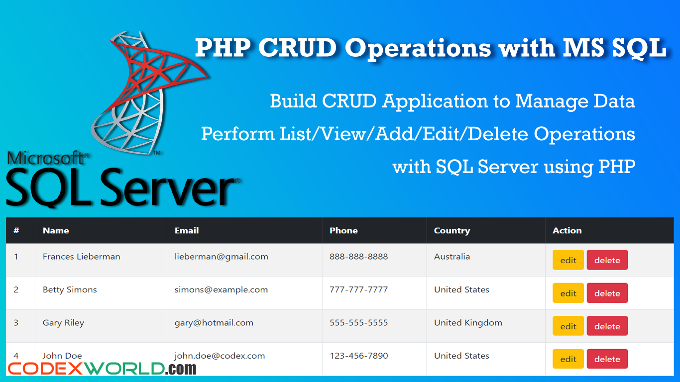 PHP CRUD Operations With MS SQL Server CodexWorld