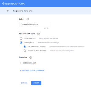 google-recaptcha-checkbox-admin-register-site-domain-codexworld